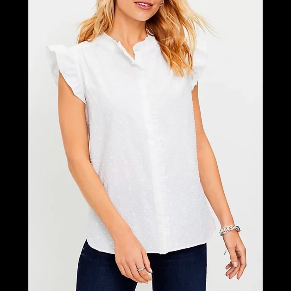 LOFT Floral Clip Ruffle Cap Sleeve Top